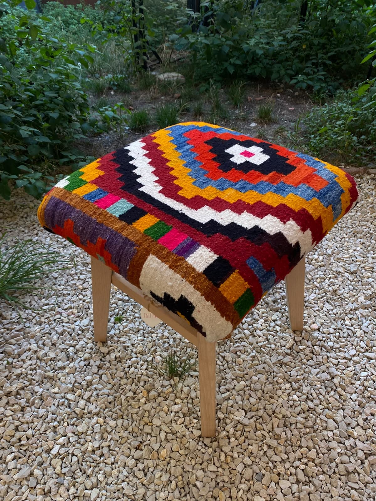 Pouf en Bois Henbel Tissée Main
