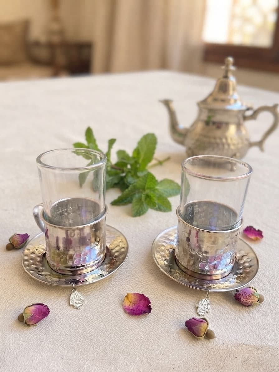 Verres à thé avec sous-tasses martelées